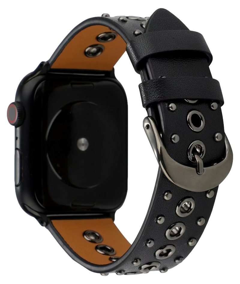 Punk Læder Rem til Apple Watch SE (2022/2023) 44mm - Sort