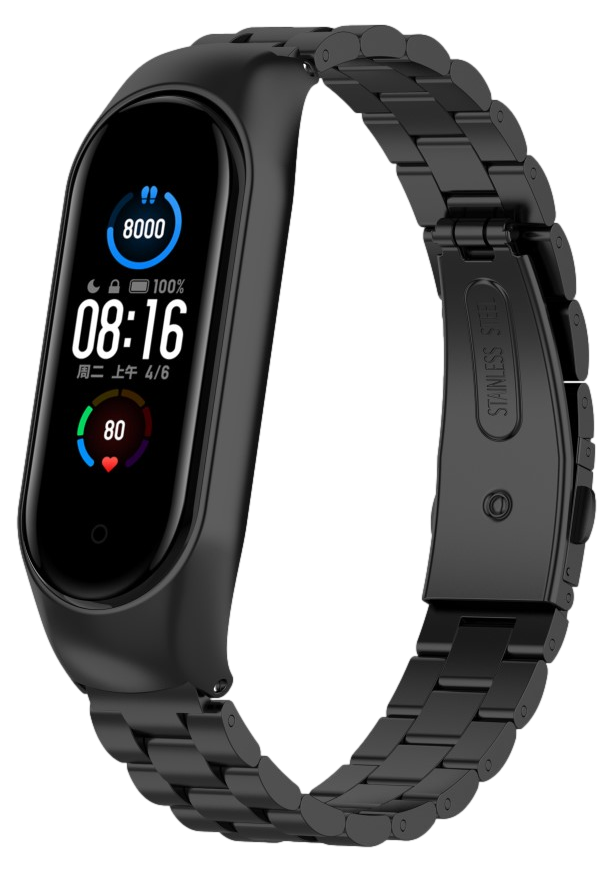 Alona Rustfri Stål Rem til Xiaomi Mi Smart Band 5 / 6-Sort