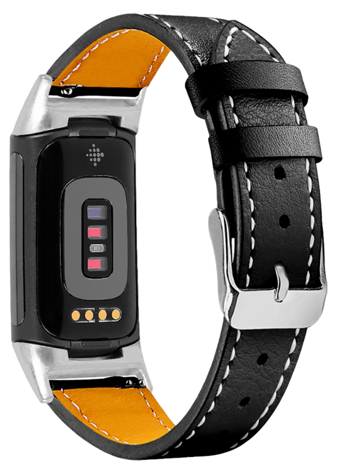 Retro Rem i Genuine Læder til Fitbit Charge 5 / 6-Sort