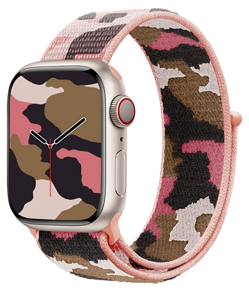 Camouflage Nylon Rem til Apple Watch 8 / 9 - 41mm - Lyserød