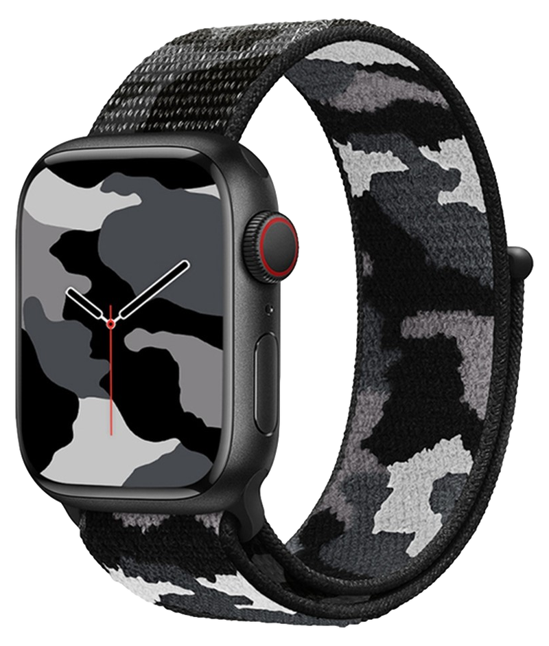 Camouflage Nylon Rem til Apple Watch 8 / 9 - 45mm - Sort