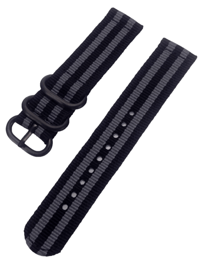 Nato Rem til Samsung Galaxy Watch 3 (41mm) / 4 (40/44mm) / 4 Classic (42/46mm) / 5 (40/44mm) / 5 Pro - Grå / Sort - striber