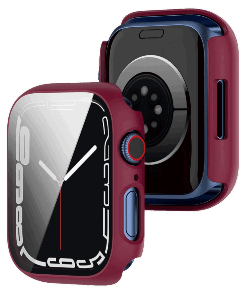 Cover med Beskyttelsesglas / Skærmbeskyttelse til Apple Watch 8 / 9 - 41mm - Mørkerød