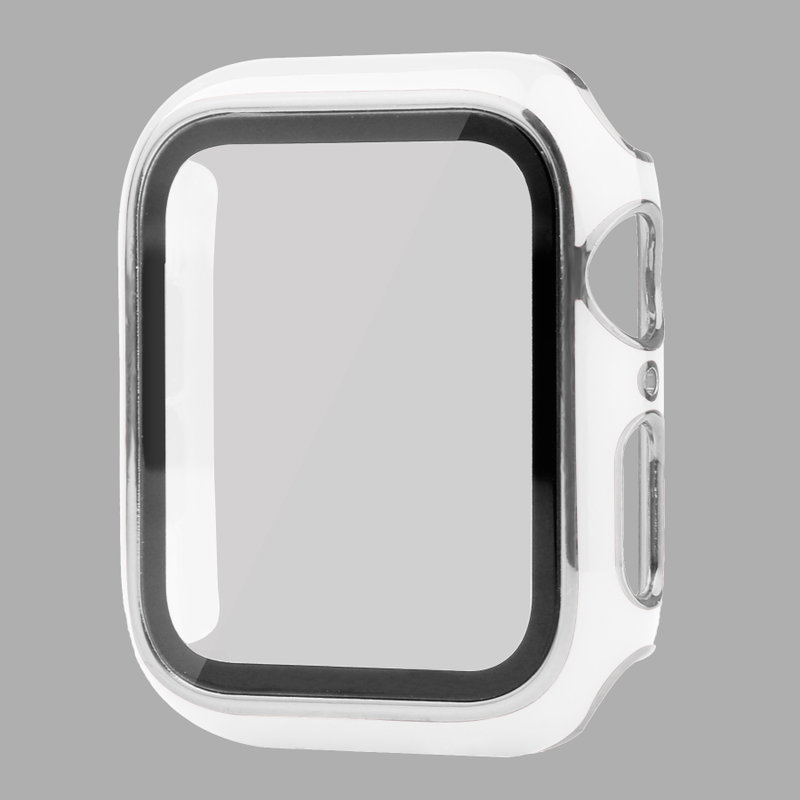 Cover m/ Beskyttelsesglas / Skærmbeskyttelse & Sølvkant til Apple Watch 4 / 5 / 6 / SE - 44mm-Hvid