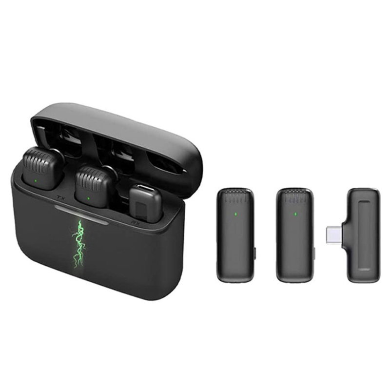 2 Stk Lavalier Trådløs Mikrofon med opladnings etui - USB-C stik
