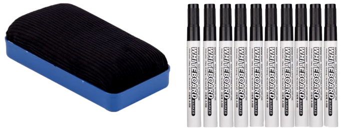 10-Pak Whiteboard Tuscher i Sort & Magnetisk Tavlesvamp til Whiteboard