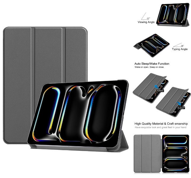 iPad Pro 13" (2024) cover i grå med tri-fold stativ
