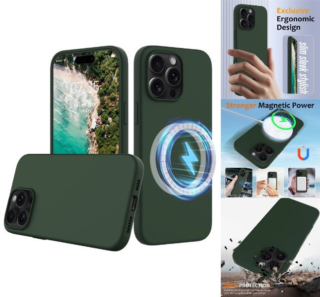 iPhone 16 Pro i mørkegrøn silikone cover