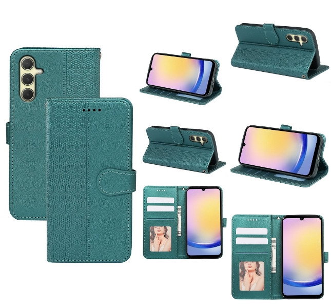 Grønt læder flipcover til Samsung Galaxy A25 5G forfra