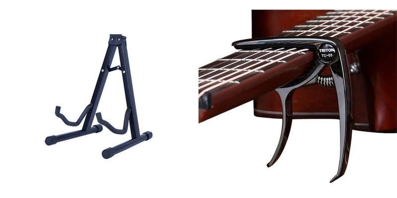 Pakke m. 1stk Foldbar Guitarholder & 1stk Clip-On Guitar Capo