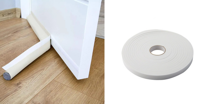 Pakke m. 1stk Isolerende Tætningsliste til Dør med Skum & Velcromontering-Hvid & 1stk Selvklæbende Tætningsliste til Dør og Vindue - 5 meter - Hvid 15mm