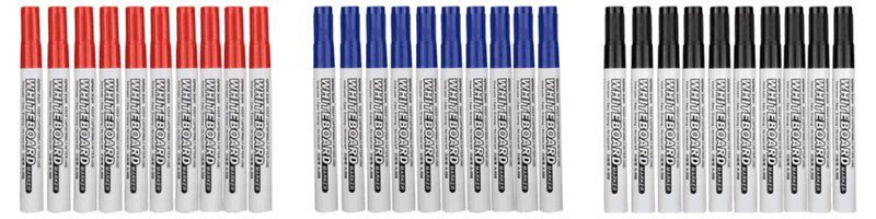 Pakke m. 10-Pak Whiteboard Tuscher Rød & 10-Pak Whiteboard Tuscher Blå & 10-Pak Whiteboard Tuscher Sort