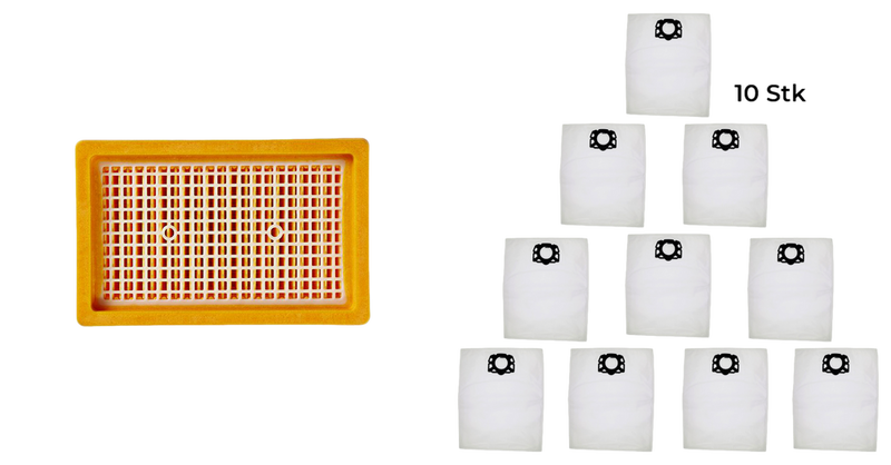 Pakke m. 1stk Motor Filter til Kärcher WD 4 / 5 / 6 Støvsuger & 1stk 10-Pak Støvsugerposer til Kärcher WD4 / WD5 / WD6