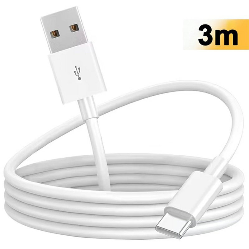 USB-C til USB-A Kabel 3 m - opladning & data - Hvid