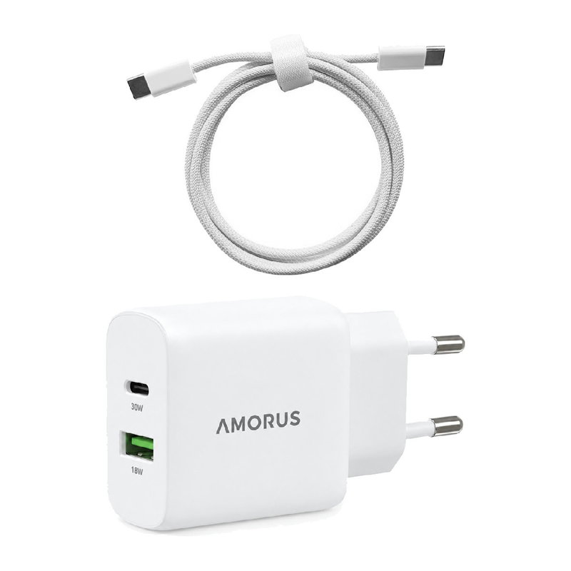 30W USB-C & USB-A Oplader til iPad Mini 6 Sæt med 2m kabel
