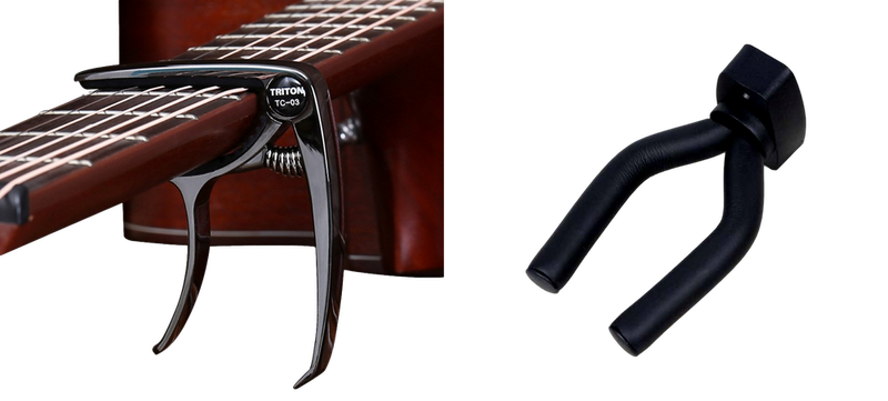 Pakke m. 1stk Clip-On Guitar Capo & 1x 2 Stk Guitar Ophæng til Væg med Skruer