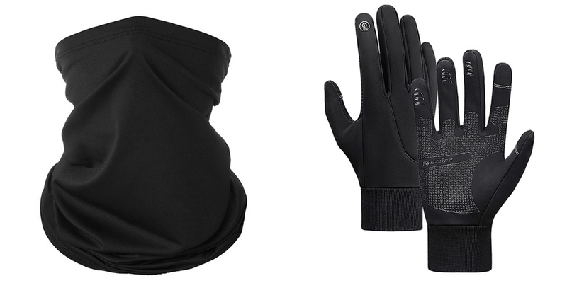 Pakke m. 1stk Tynd Halsedisse til Løb, Ski og Cykling-Sort & 1stk Vandtætte Vinterhandsker til Cykling og Løb, Handsker med Touch-Large