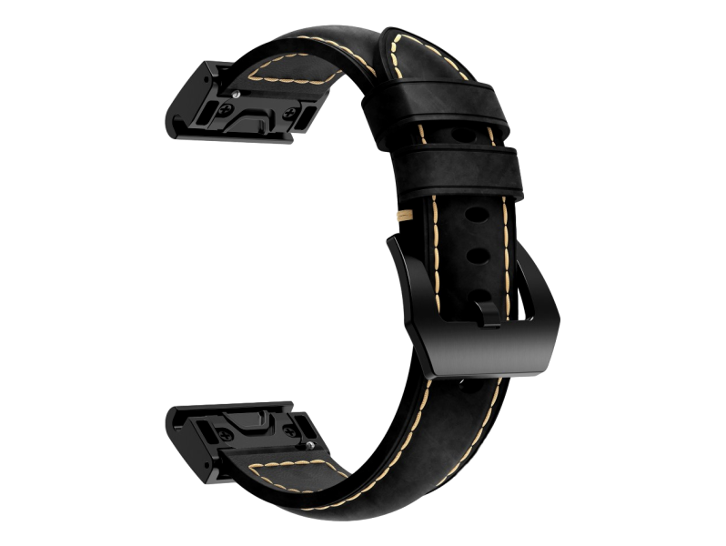 Genuine Læder rem til Garmin Fenix 8 / E / Tactix 8 - 47mm-Sort