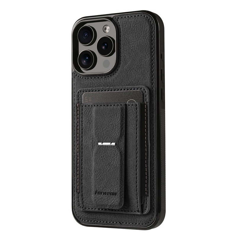 iPhone 16 Pro Cover - med kortholder og støttefunktion - Sort