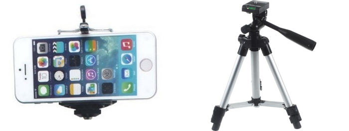Pakke m. Smartphone Holder & Foldbar Tripod til Ringlys, GoPro & DSLR Kamera (35-102cm)