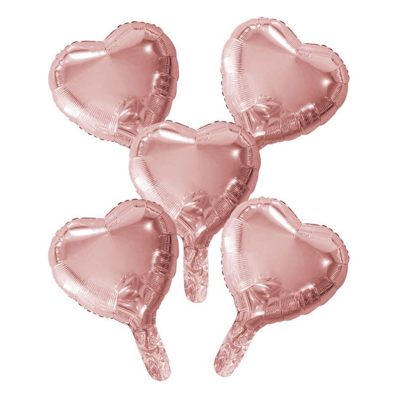5 stk Hjerte Folieballoner til Barnedåb og Babyshower-RosaGuld