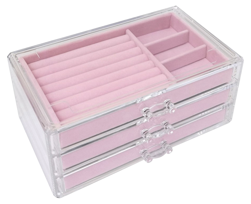 Akryl Smykkeskrin med 3 Skuffer-Pink