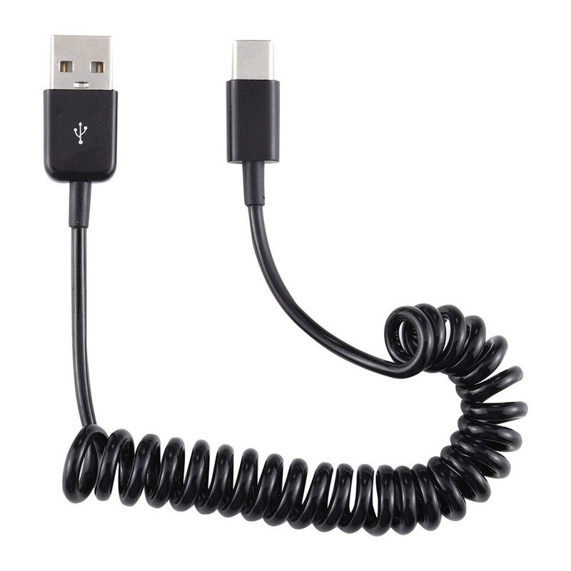 USB-A til USB-C Kabel - spiralkabel til opladning - Sort