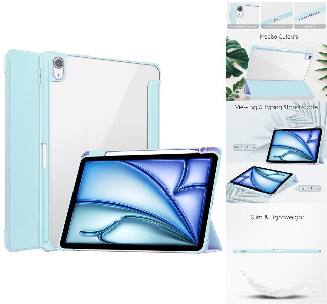 Babyblå etui til iPad Air 11 (2024) forfra