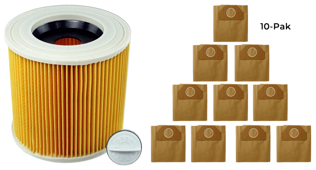 HEPA Filter & 10 Stk Støvsugerposer til Kärcher WD3 / SE 4001 / 4002
