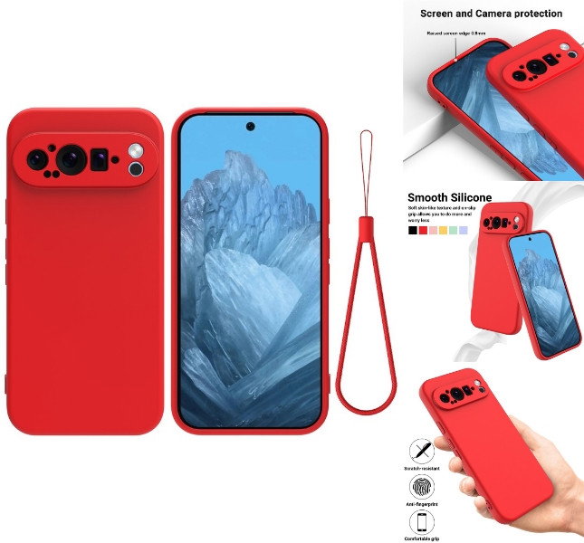 Rødt silikonecover til Google Pixel 9 Pro XL forfra