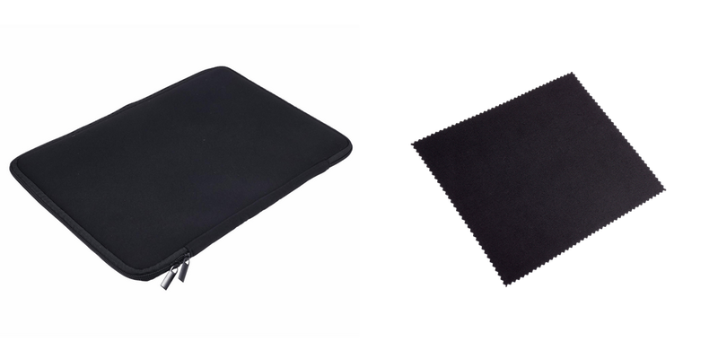 Pakke m. 1stk Perth Sort Neopren Sleeve 13'' - 14'' & 1stk Mikrofiberklud til Smartphone / Computer Skærm & Kameralinser