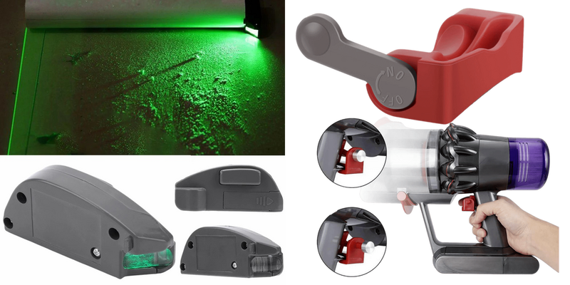 Pakke m. 1stk Støvdetektor LED Lys til Støvsugerhoved fx. Dyson & 1stk Lås til Tænd/Sluk-knap til Dyson V6 / V7 / V8 / V10 / V11 / V12 Slim / V15 / V15s / Big Ball