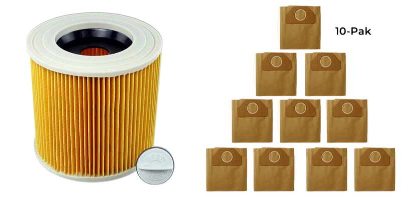 Pakke m. 1stk HEPA Filter til Kärcher WD2 / WD3 / SE 4001 / 4002 & 1stk 10-Pak Støvsugerposer til Kärcher WD3 / SE 4001 / 4002