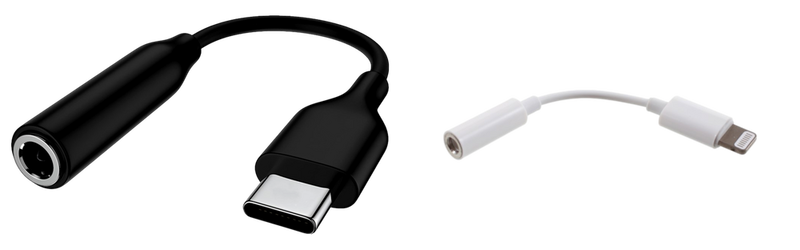 Pakke m. 1stk USB-C til AUX Adapter Kabel  & 1stk Lightning til AUX / Jack Adapter til fx. iPhone Headset