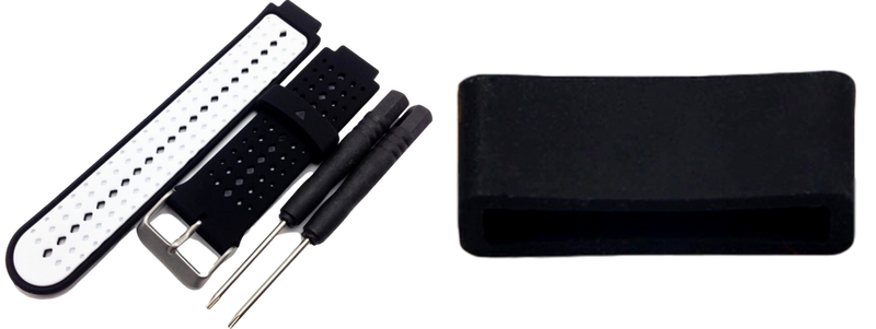 Pakke m. 1stk Ancona Rem til Garmin Forerunner 220 /230 /235 /620 /630 /735XT - Hvid & 1stk Gummistrop / Remholder til Urrem - 22 mm
