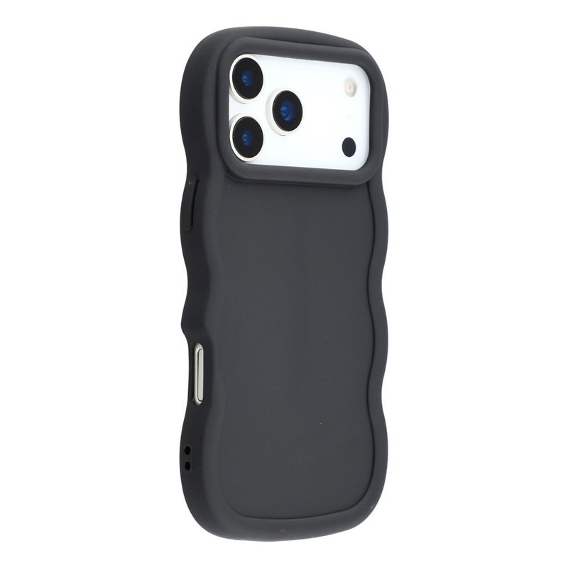 Wavy iPhone 17 Pro Silikone Cover Med Bølget Kant - Sort