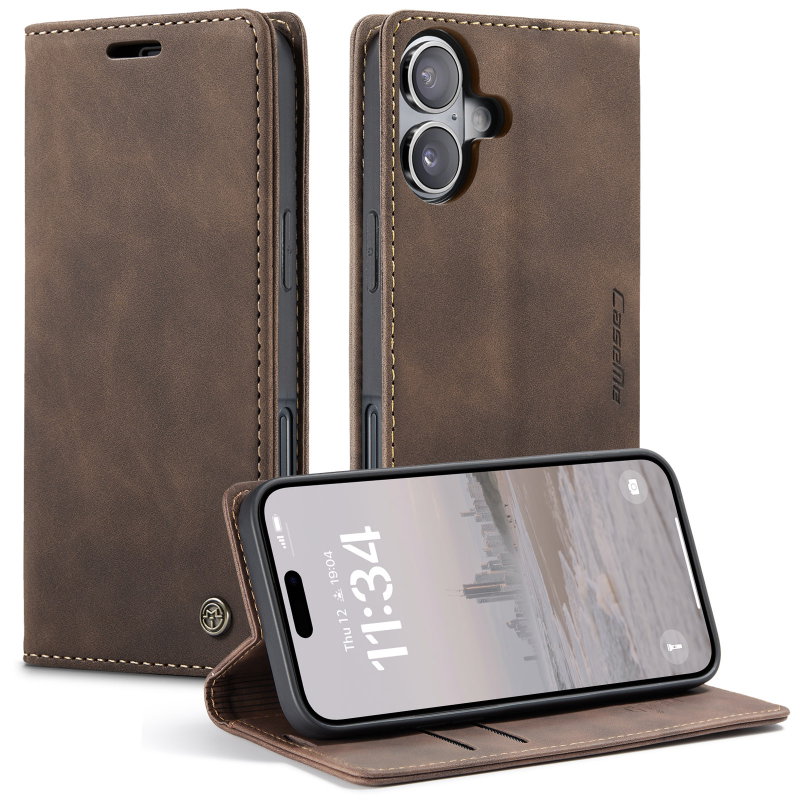 iPhone 17 Læder Flipcover med Kortholder - Brun