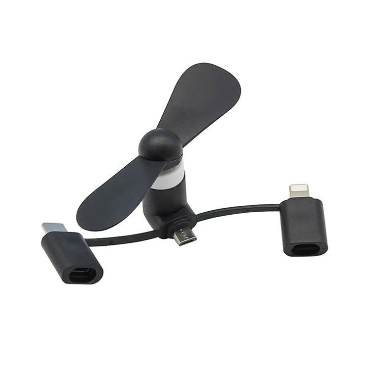 Mini Ventilator / Blæser til Smartphone og Computer - Micro USB, Type-C & Lightning