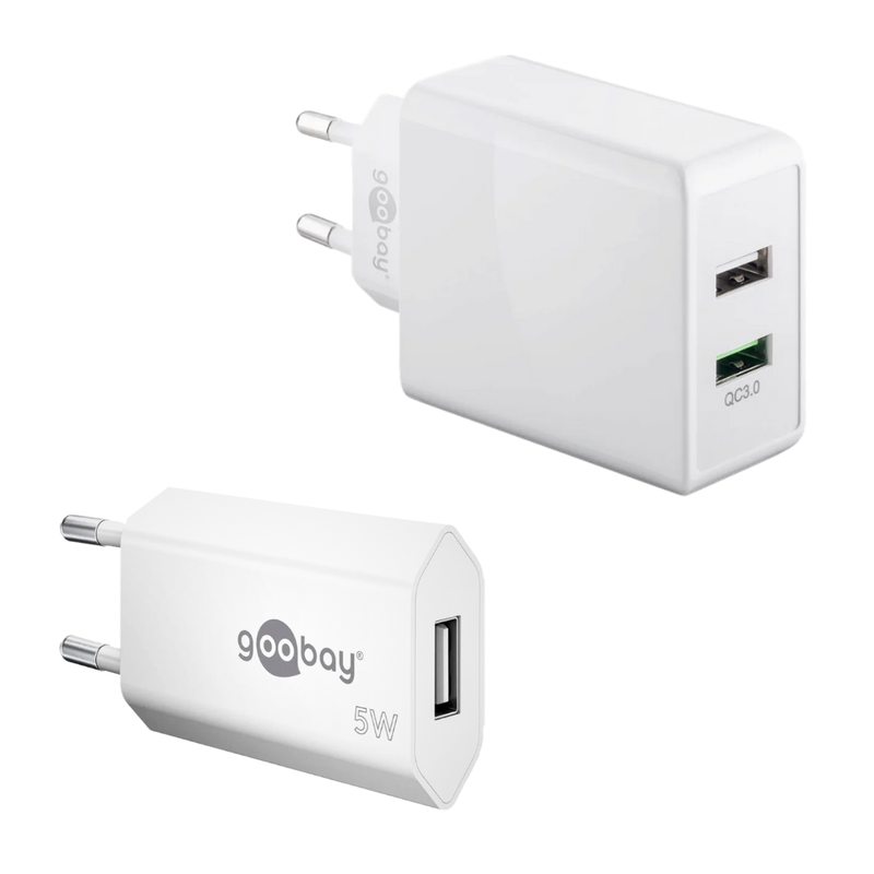 Pakke m. USB Oplader til Stikkontakt & Dobbelt USB Hurtig Oplader til Stikkontakt