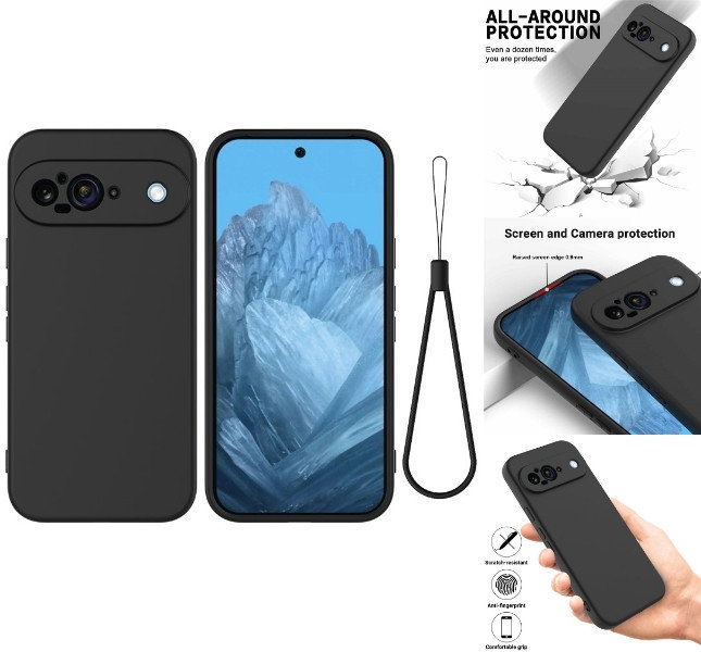 Google Pixel 9 Cover sort med håndrem forside