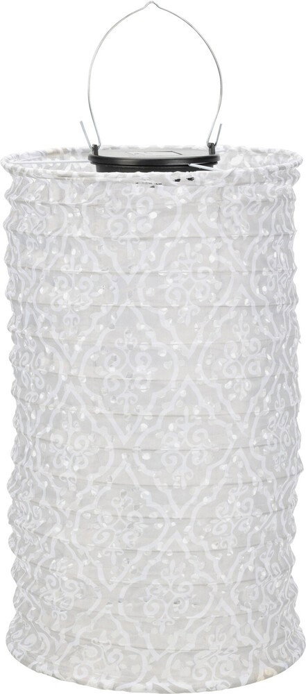 Cylinder Solcelle Lanterne med Print-Hvid