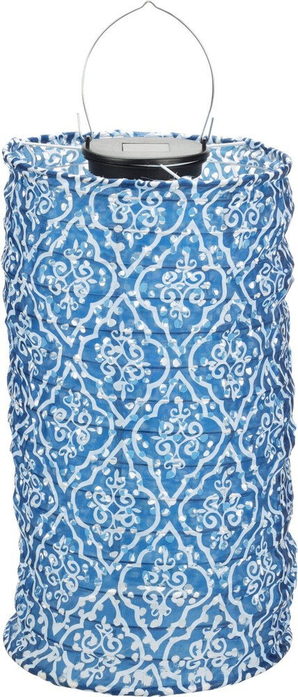 Cylinder Solcelle Lanterne med Print-Blå