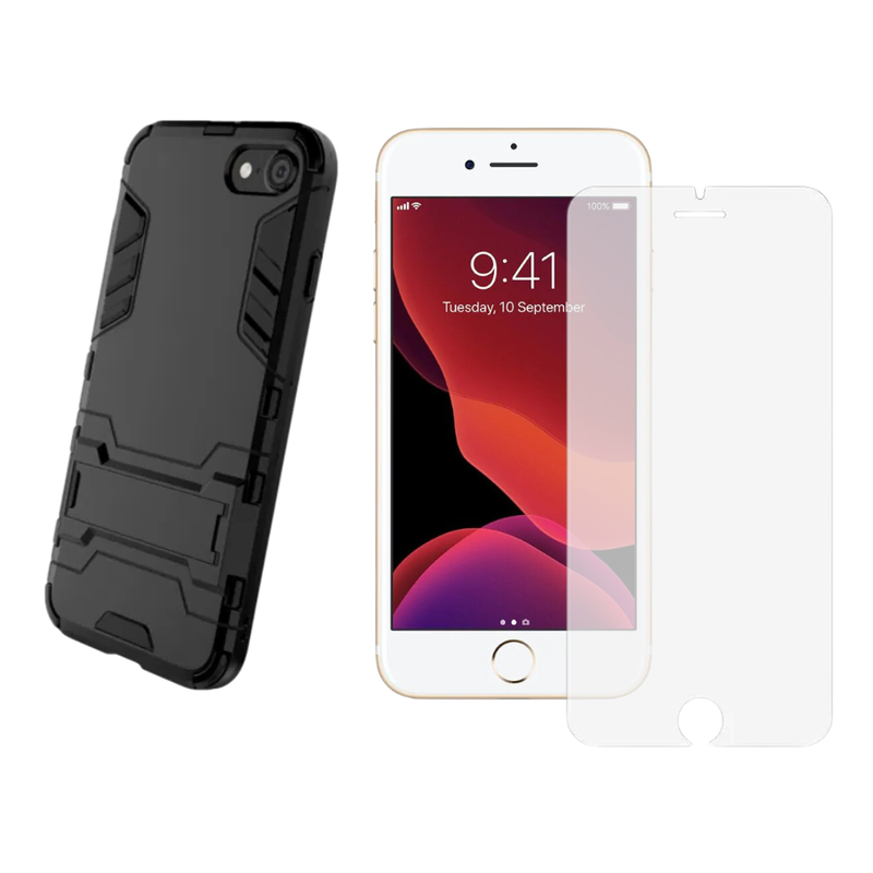 Pakke m. iPhone 7 & 8 Beskyttelsesglas / Skærmbeskyttelse & Hybrid Armor Cover til iPhone 7 / 8 / SE (2020)