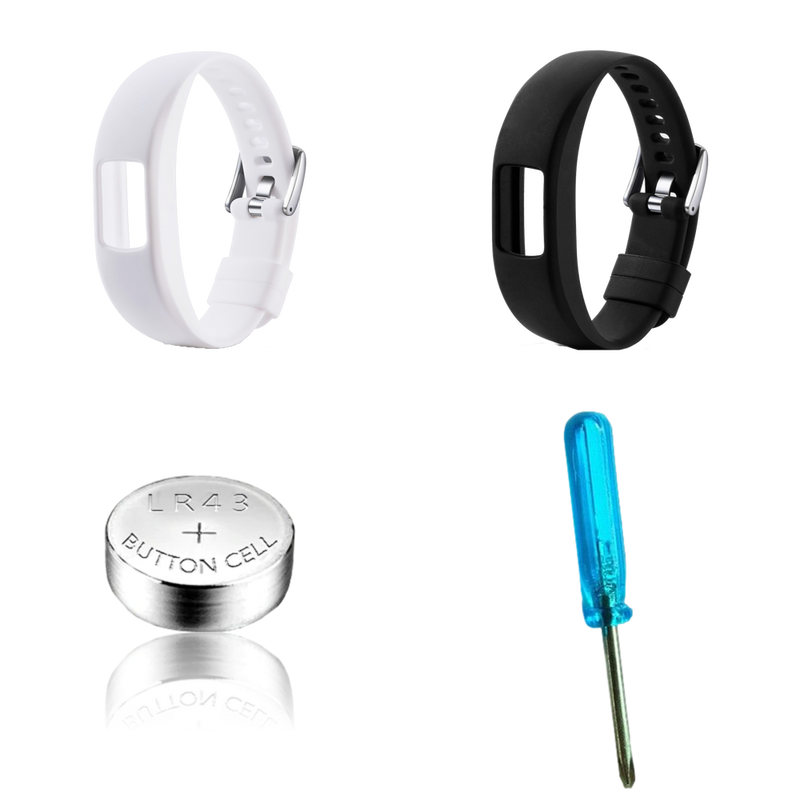Pakke m. 1stk Silicone rem til Garmin Vivofit 4-Hvid & 1stk Garmin Vivofit 4 Tilbehørspakke & 1x Garmin Vivofit 4 Tilbehørspakke & 1stk Garmin Vivofit 4 Tilbehørspakke