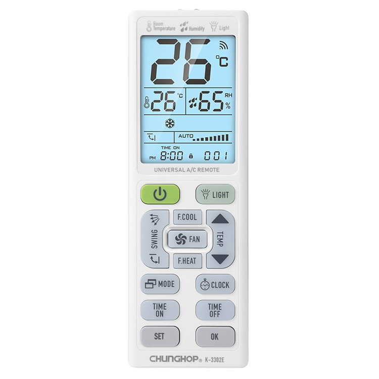 Universel Fjernbetjening til Aircondition Stort LCD-display & Lommelygte
