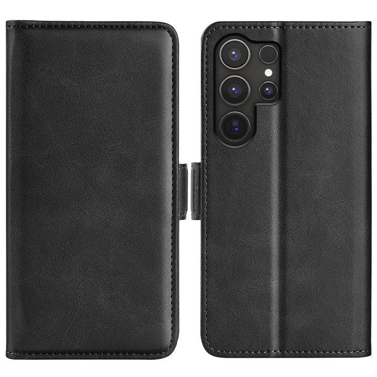 Samsung Galaxy S25 Ultra Læder Flipcover m. Kortlommer & Stander - Sort