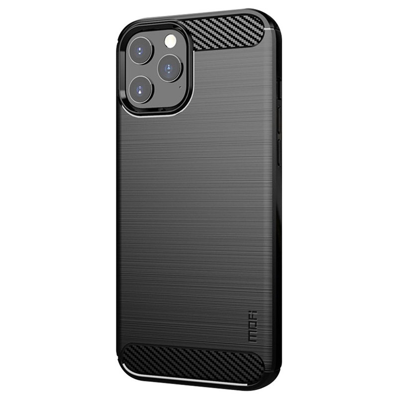 iPhone 12 Pro Max Cover - stødsikkert med carbon-look - Sort