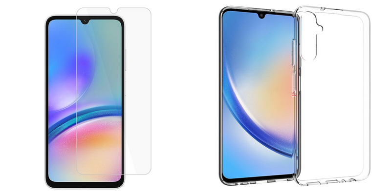 Pakke m. 1stk Skærmbeskyttelse / Hærdet Beskyttelsesglas til Samsung Galaxy A05S & 1stk Gennemsigtigt Silikone Cover til Samsung Galaxy A05S