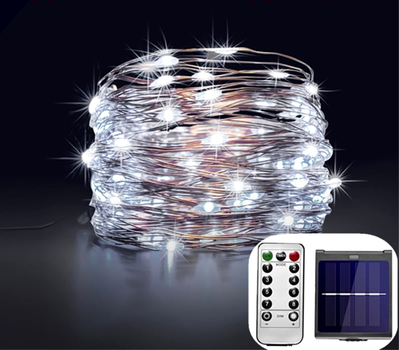 Solcelle Wire Lyskæde med Hvide LED Lys-12 Meter