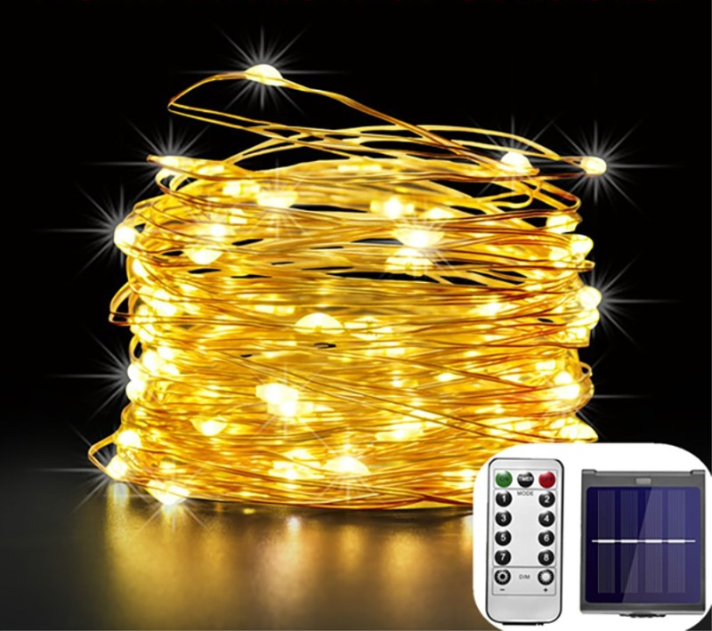 Solcelle Wire Lyskæde med Varmt Hvidt LED-Lys-12 Meter